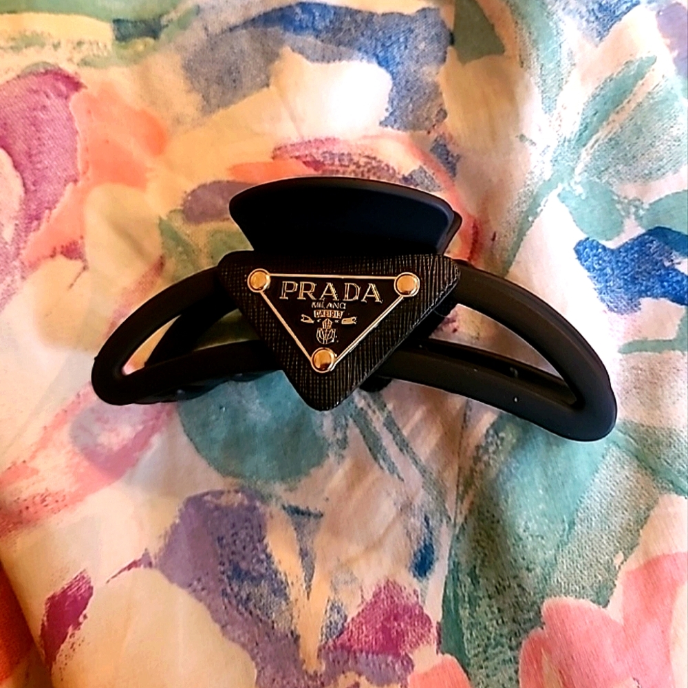 Prada Black Hair Accessory with Triangular Logo